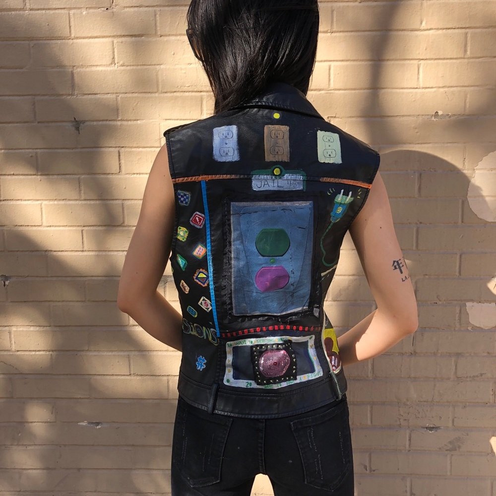 Hand Painted Leather Biker Vest